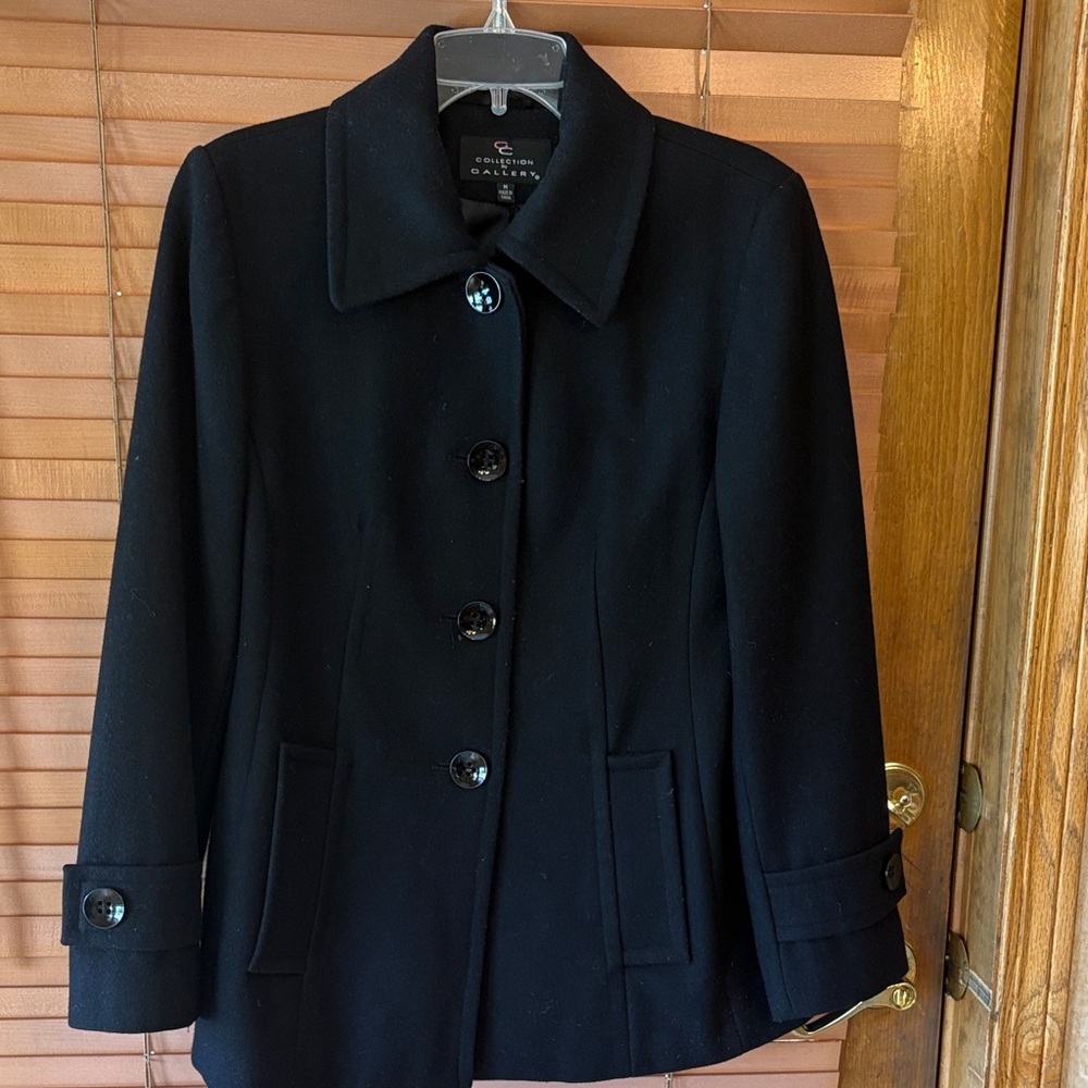 Collection By Gallery Women's Classic Wool Blend Black Pea Coat Sz: M EUC